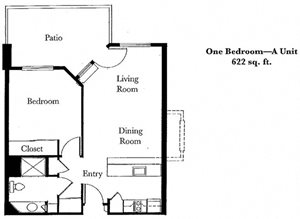 One bedroom One bathroom Floor Plan at Cogir of Vacaville, California